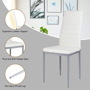 Giantex Set of 4 Dining Chairs with High Backrest, Kitchen Chair with Metal Legs, Leather Seat