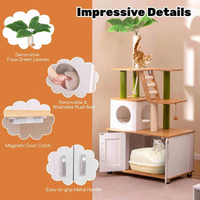 Large Cat Tree w/Litter Box Enclosure, Hidden Cat Washroom