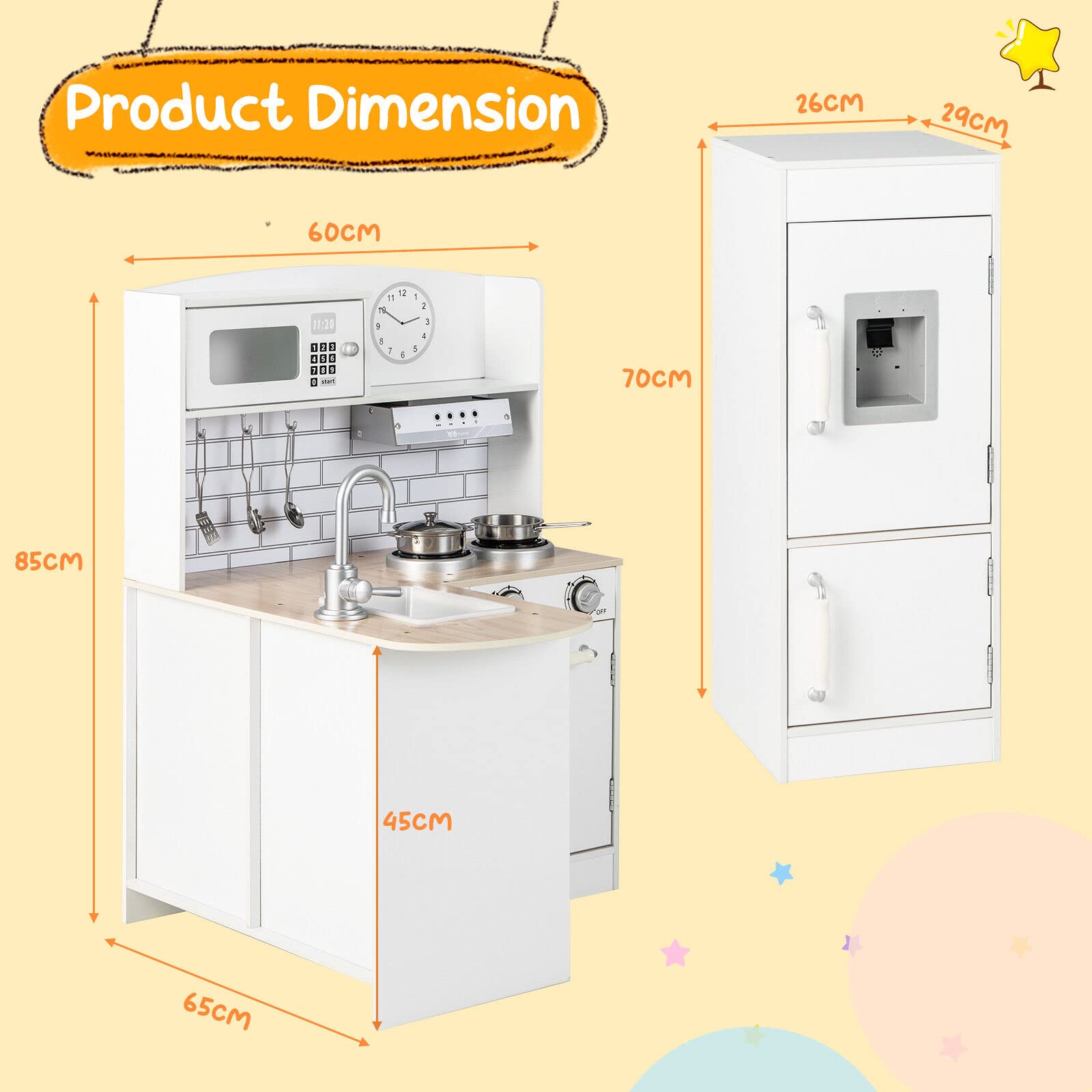 Kids Corner Kitchen Playset, Wooden Play Kitchen Toy Set w/Realistic Microwave