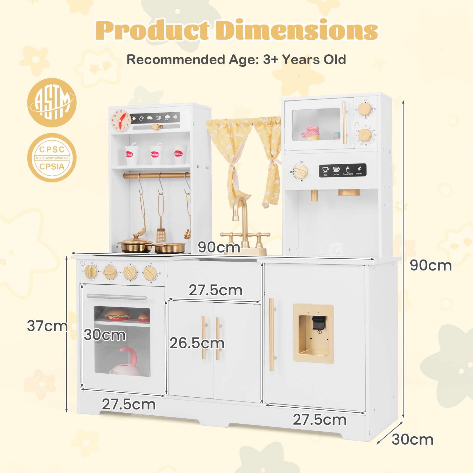 HONEY JOY Kids Pretend Play Kitchen, Kitchen Playset w/Coffee Maker, Sink, Faucet, Stove, Water Dispenser