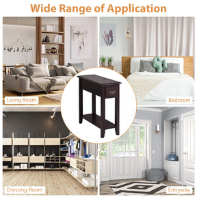 Side Table 2 Tier End Table Narrow Nightstand w/ Storage Drawer and Lower Shelf