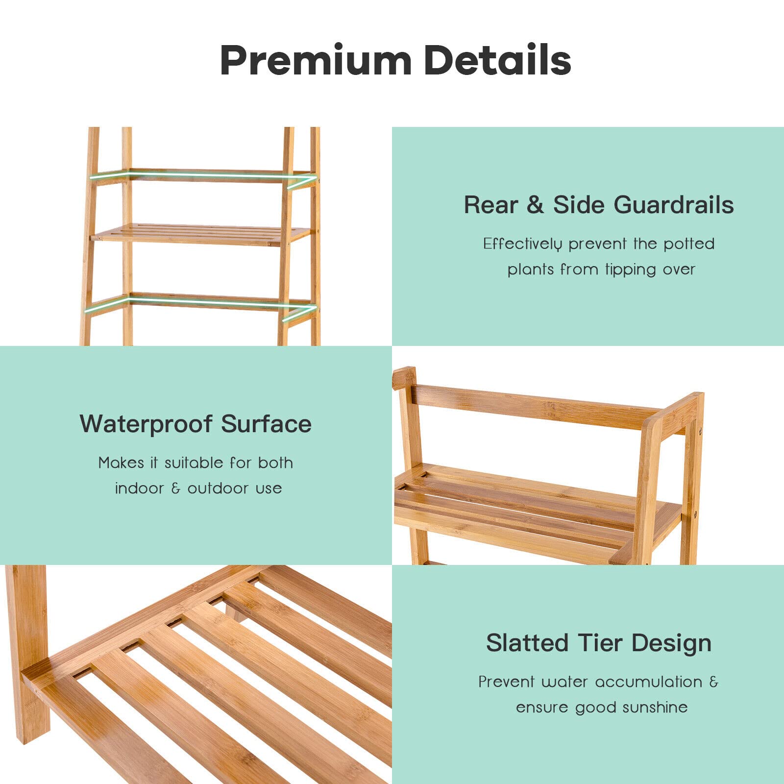 Giantex 4-Tier Bamboo Plant Shelf, Multipurpose Flower Ladder Stand, Potted Plant Display Rack