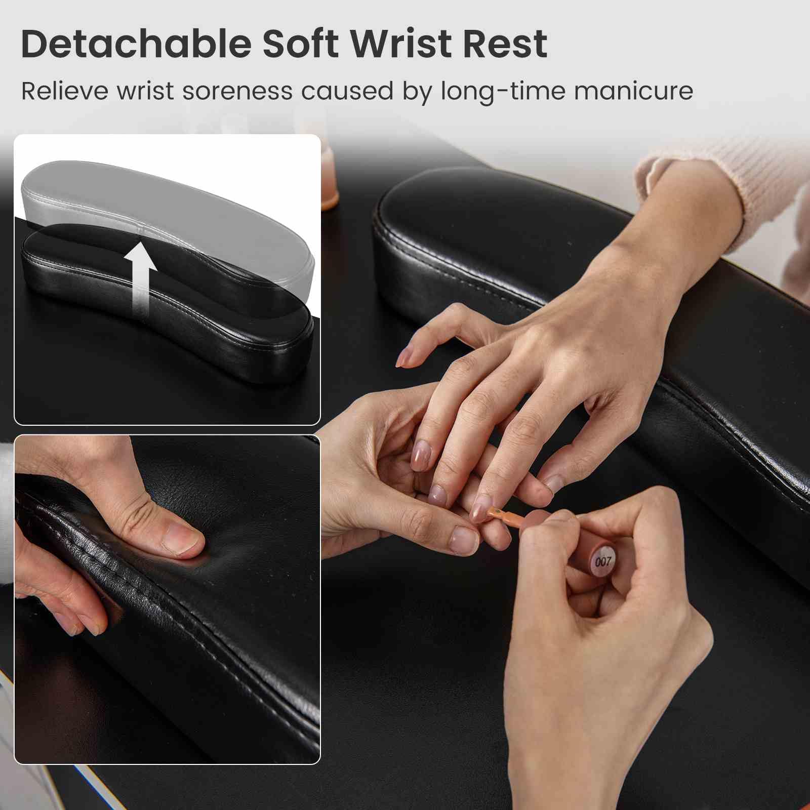 Manicure Table Nail Desk with Drawers, Wrist Rest, Metal Legs, Nail Tech Station