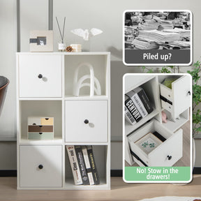 Giantex 3-Tier Bookshelf with 3 Cubes & 3 Drawers, Storage Organizer with Anti-toppling Device