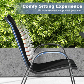 Set of 4 Outdoor Patio Chairs, Stackable Armchair with Weather-Resistant Fabric, Sturdy Steel Frame