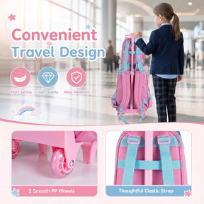 Wheeled Backpack with Lunch Box and Pencil Case, Travel Luggage for Kindergarten, Elementary Preschool Students