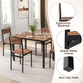 Giantex 5 Piece Dining Table Set, Industrial Style Kitchen Table & Chairs for 4 w/Backrest & Metal Frame