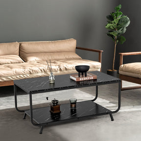 Giantex Marble Coffee Table, Modern Faux Marble Top Coffee Table w/Metal Frame