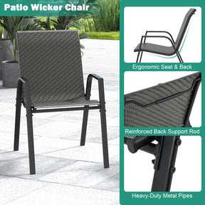 Patio Rattan Chairs Set of 4, Stackable Dining Chair Set with Wicker Woven Backrest & Seat