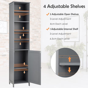Giantex 182cm Bathroom Storage Cabinet, Wooden Bathroom, Freestanding Narrow Storage Cabinet
