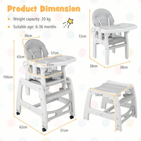 BABY JOY 3-in-1 Baby High Chair, Convertible Feeding Chair Toddler Table Chair Set w/Removable 4-Position Tray, Seat Cushion