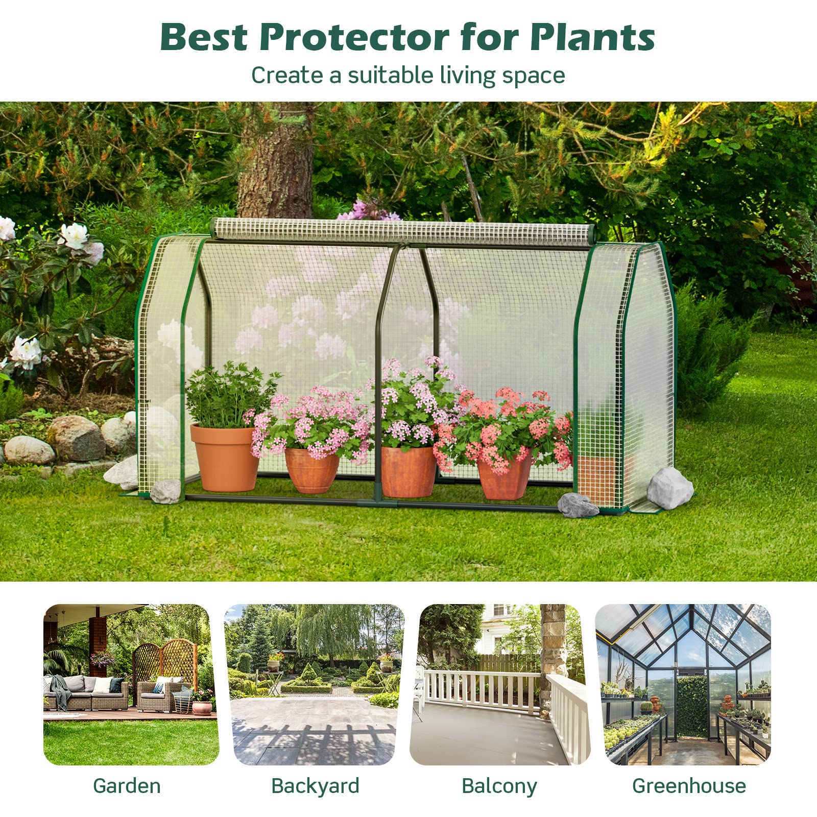 Portable Greenhouse with Roll-Up Zippered Door for Garden