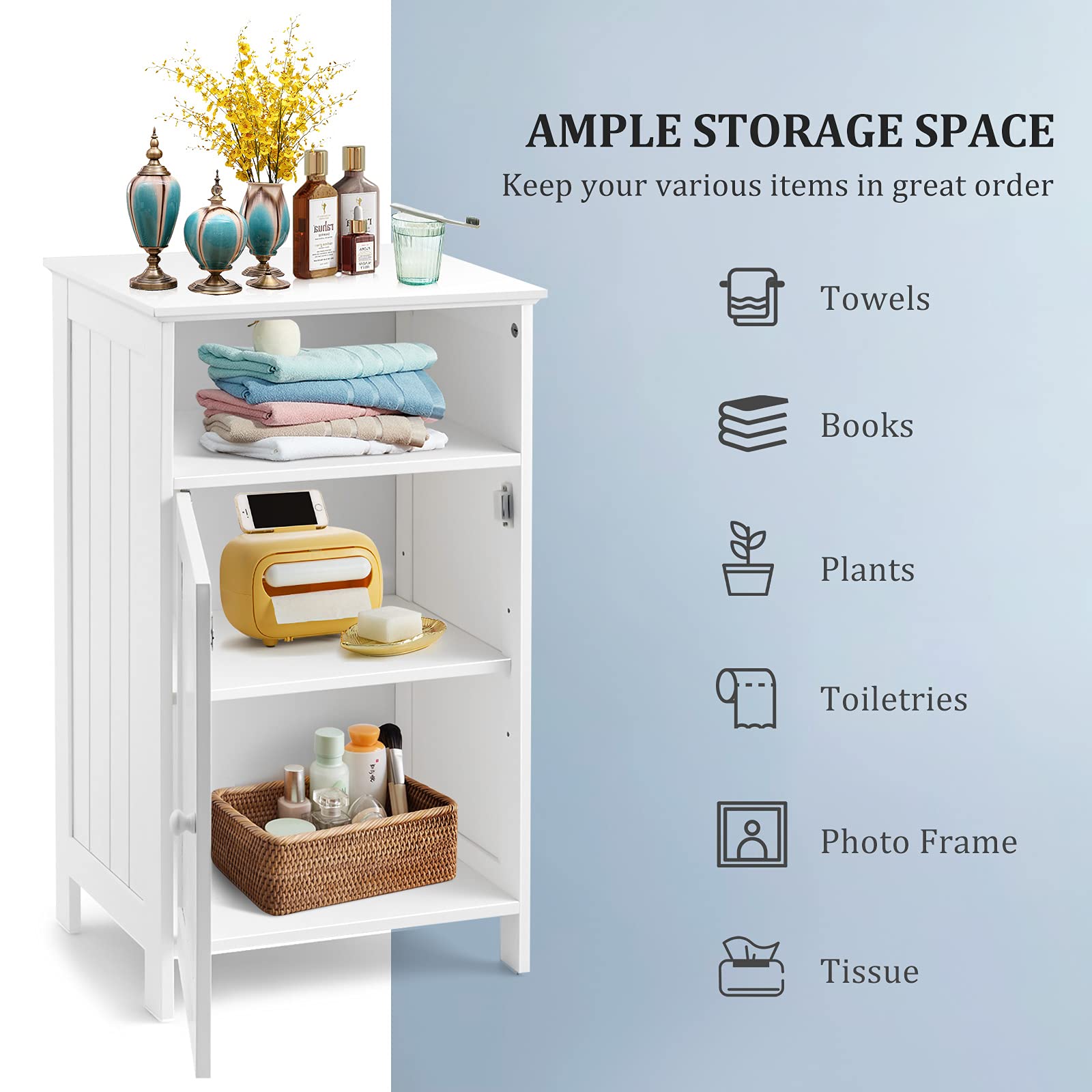 Giantex Bathroom Floor Storage Cabinet, Freestanding Wooden Single Door Side Cabinet
