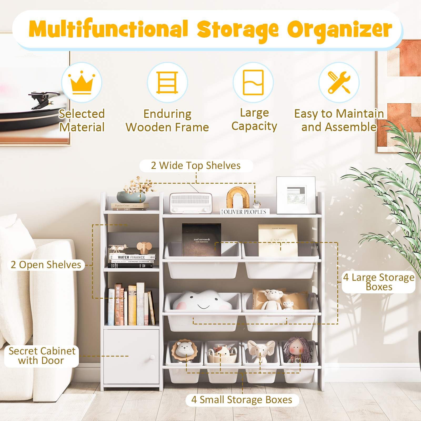 HONEY JOY Kids Bookshelf, Toy Storage Organiser