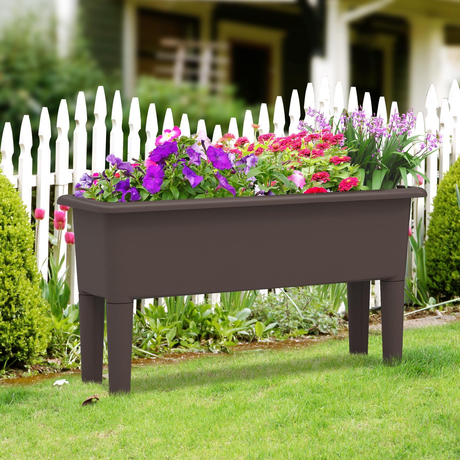 2 PCS Raised Garden Beds, Self-Watering Planter Box with Detachable Legs & Drainage Hole