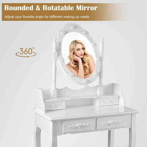 Makeup Vanity Set with Rotating Mirror and 10 LED Dimmable Bulbs