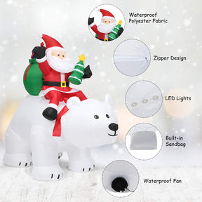 2M Inflatable Christmas Santa Riding Polar Bear with Shaking Head