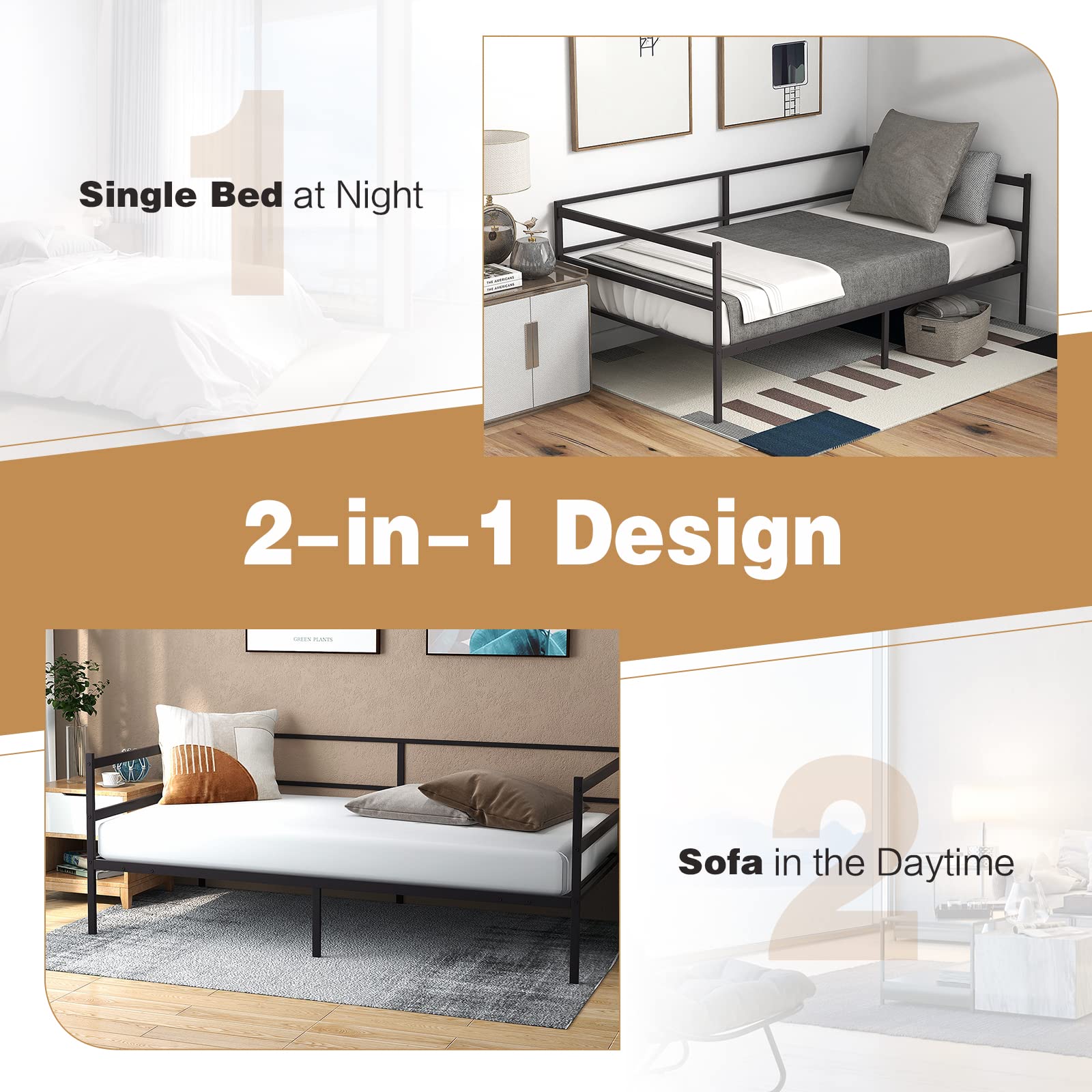 Giantex Metal Daybed Frame Twin Size, Modern Sofa Bed