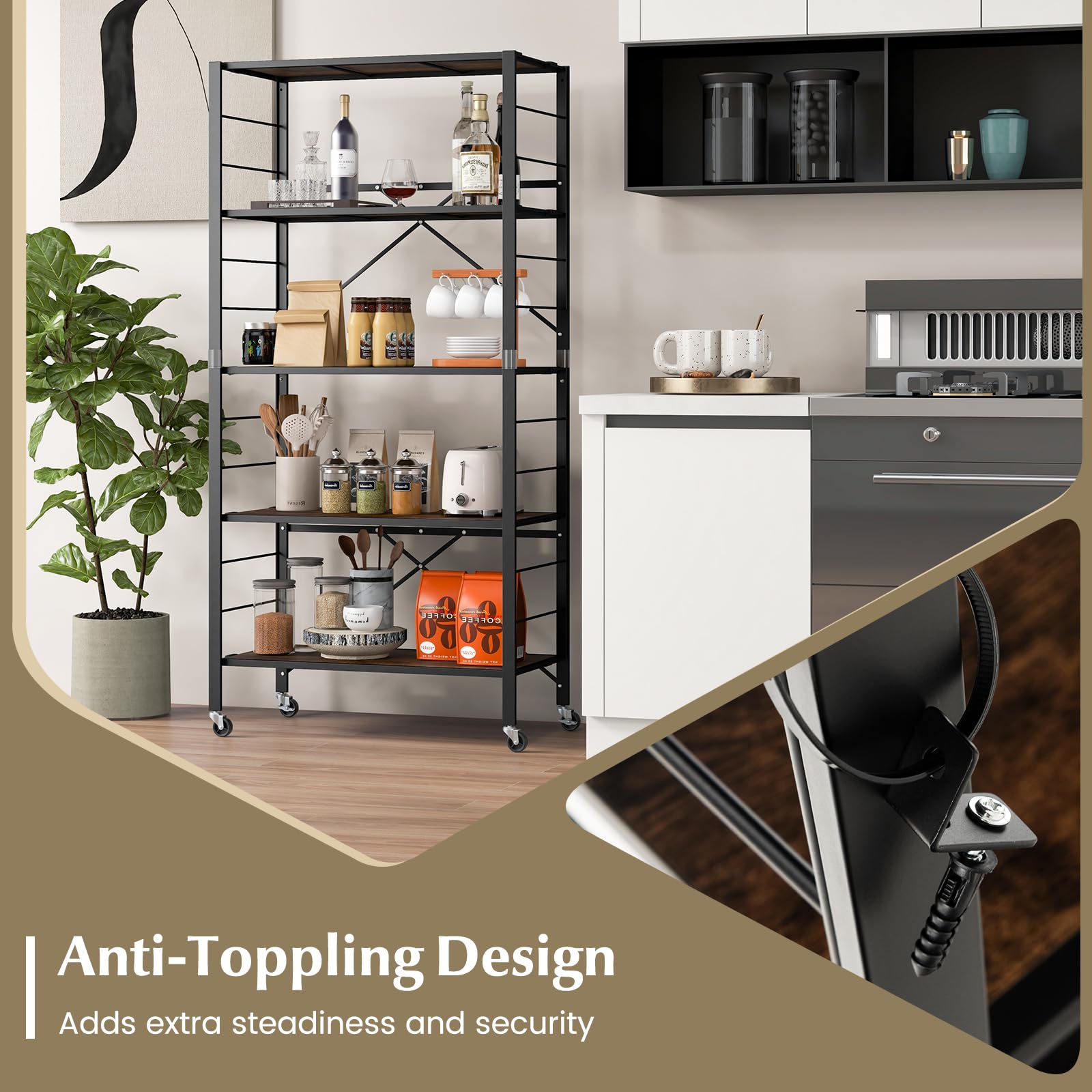 Giantex 5-Tier Foldable Shelving Unit, Heavy Duty Metal Shelves with Detachable Wheels