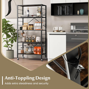 Giantex 5-Tier Foldable Shelving Unit, Heavy Duty Metal Shelves with Detachable Wheels