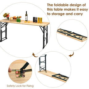5.5FT Folding Picnic Table, Portable Outdoor Beer Table w/Umbrella Hole & 2 Adjustable Heights