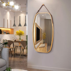 Giantex Wall Hanging Mirror, Bathroom Full Length Mirror, Hanging Wall-Mounted Mirror w/ Bamboo Frame