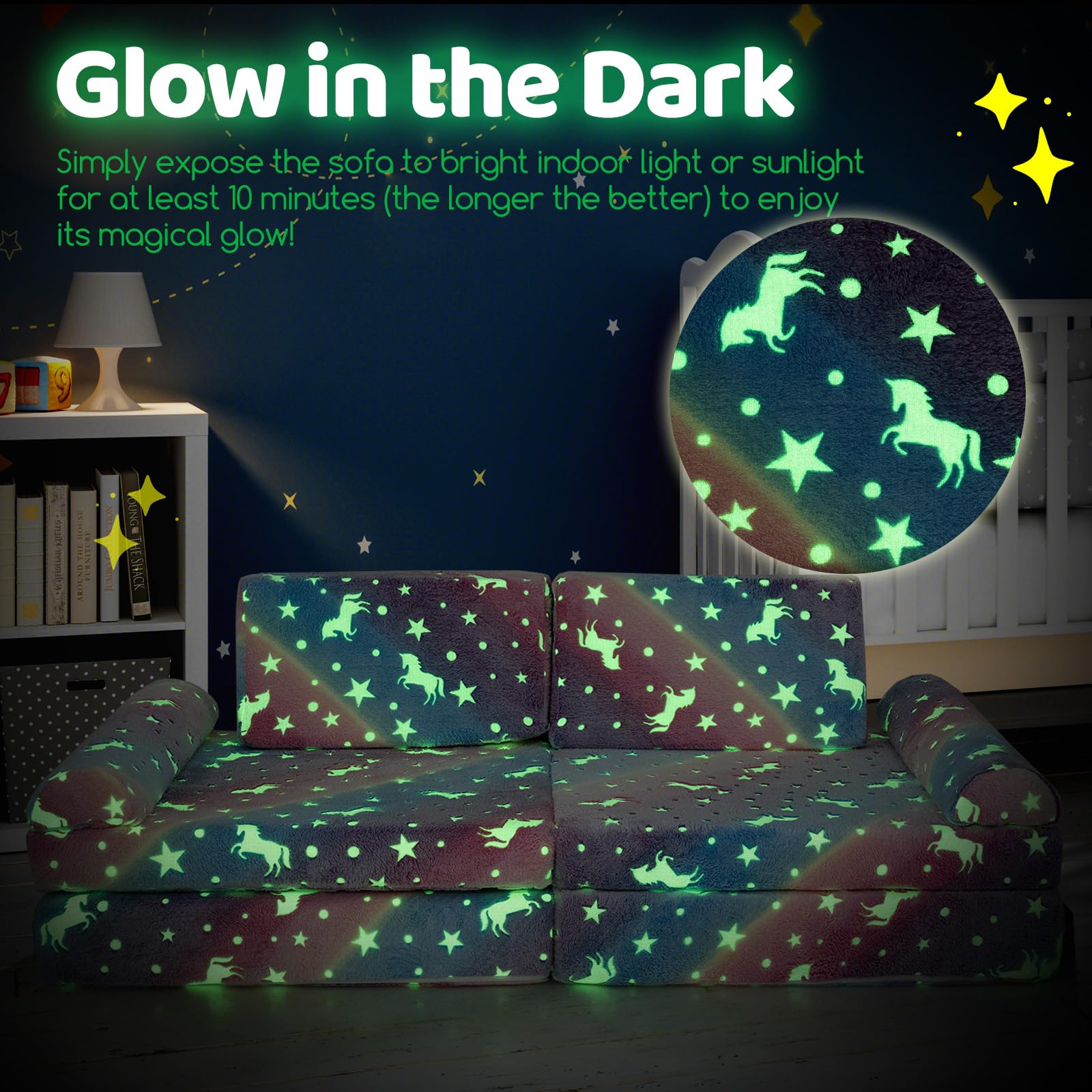 HONEY JOY 8 PCS Modular Kids Play Couch, Glow in The Dark Toddler Sectional Sofa