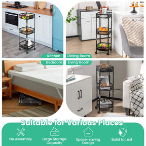 Giantex Foldable 3-Tier Utility Rolling Cart, One-Second Folding Metal Fruit Vegetable Storage Basket Stand with Wheels