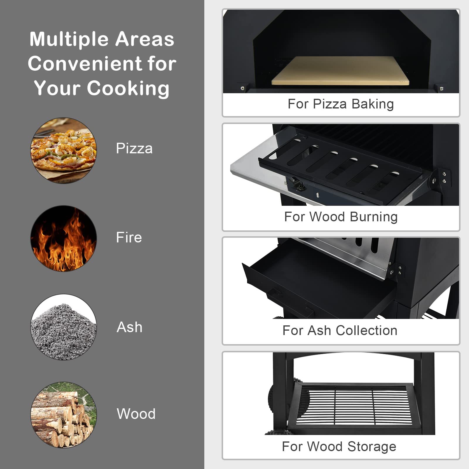 Portable Outdoor Pizza Oven, Patio Pizza Grill, Wood-fired Pizza Maker w/Pizza Stone, Waterproof Cover and Pizza Peel