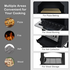 Portable Outdoor Pizza Oven, Patio Pizza Grill, Wood-fired Pizza Maker w/Pizza Stone, Waterproof Cover and Pizza Peel