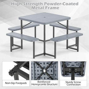 Outdoor Square Camping Dining Table & 4 Benches w/Umbrella Hole