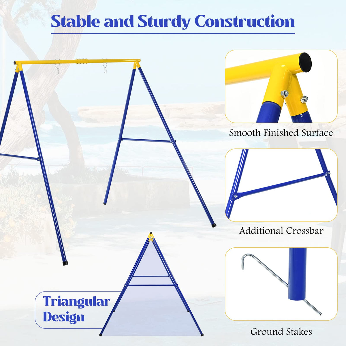 Heavy Duty Steel Swing Frame, 1.8M Large A-Frame Swing Stand w/Ground Stakes