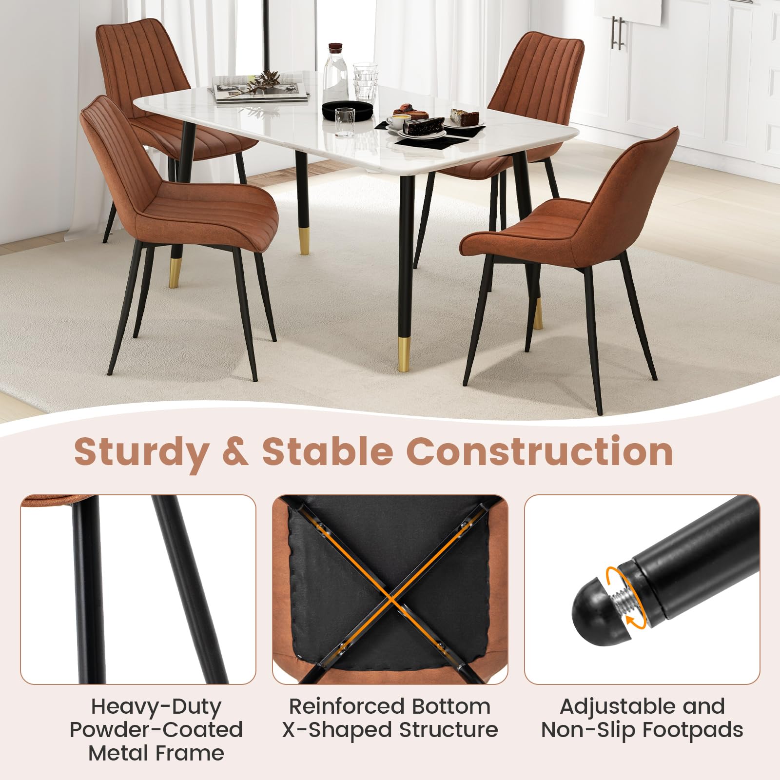 Giantex Dining Chair Set of 2, Faux-Leather Fabric Kitchen Dining Room Chairs, Upholstered Leisure Chairs w/Metal Legs