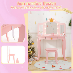 Kids Vanity Set with 3-Color Adjustable Lighted Mirror