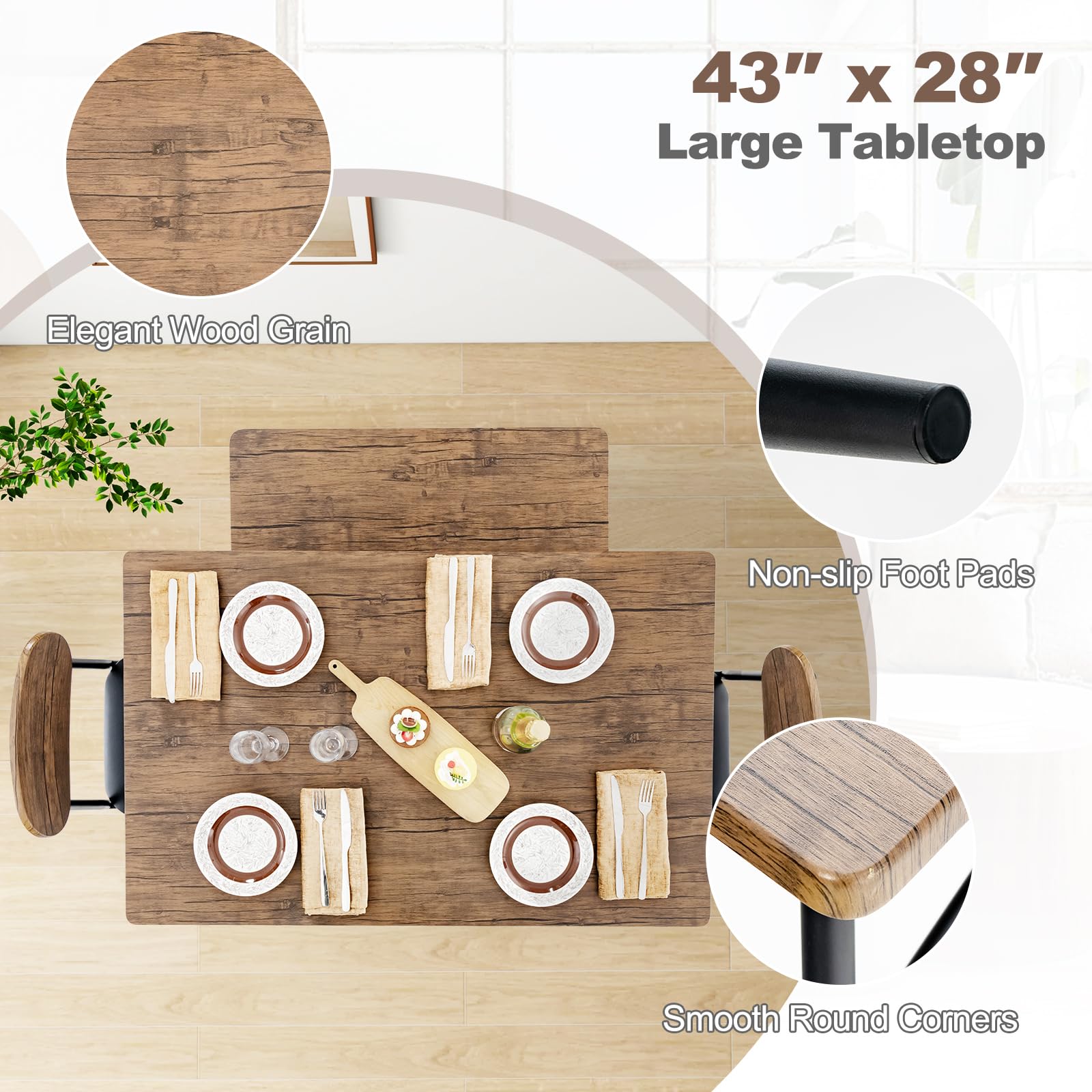 Giantex 4 Piece Dining Table Set w/Bench & 2 Chairs