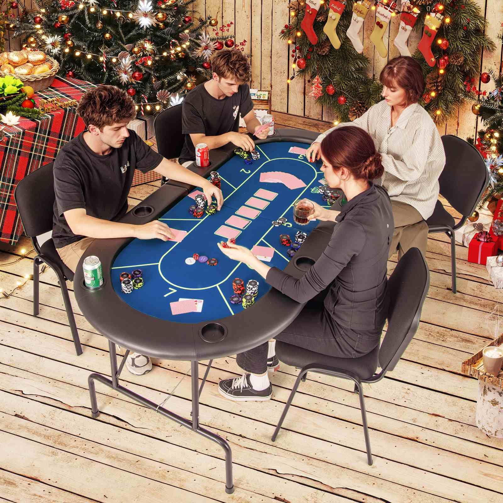 Foldable Poker Table, 8 Players Card Board Game Table w/ 8 Cup Holders, Casino-Grade Felt Surface