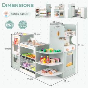 Kids Grocery Store Playset, Wooden Pretend Play Supermarket w/Vending Machine