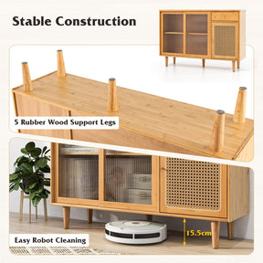 Giantex Buffet Sideboard, Mid Century Modern Bamboo Storage Cabinet w/Tempered Glass Sliding Doors