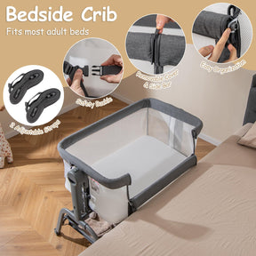 4 in 1 Rocking Baby Bassinet, Newborn Infant Bedside Sleeper w/6 Adjustable Heights