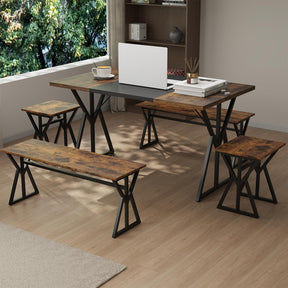 5-Piece Dining Room Set for 4-6 People Space-Saving Dinette Set with Metal Frame