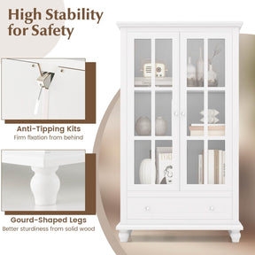 Bookcase Cabinet, 139 cm H Display Cabinet with Tempered Glass Doors, Adjustable Shelf