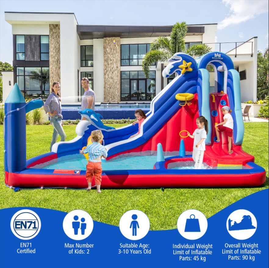Dolphin Theme Kids Bounce House Water Park w/Long Slide