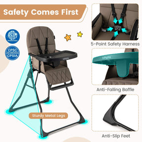 Foldable High Chair, Easy Clean Compact Highchair with Removable Adjustable Tray and PU Seat Cushion
