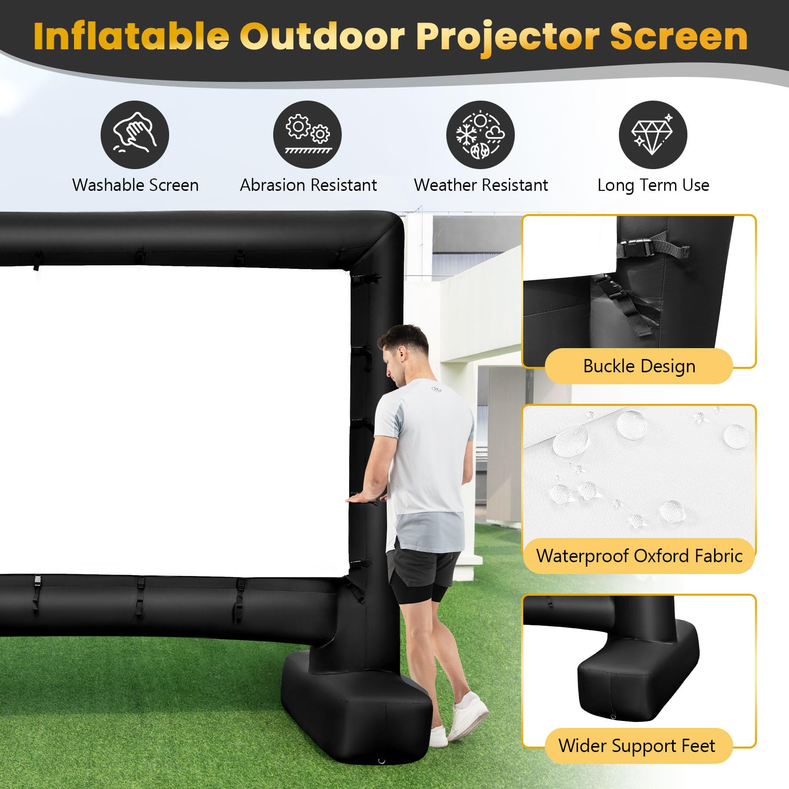 14/15/16Ft Inflatable Movie Projector Screen, Inflatable Movie Screen Outdoor with Air Blower