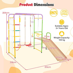 Metal Indoor Jungle Gym, 8-in-1 Climbing Playset w/Monkey Bars