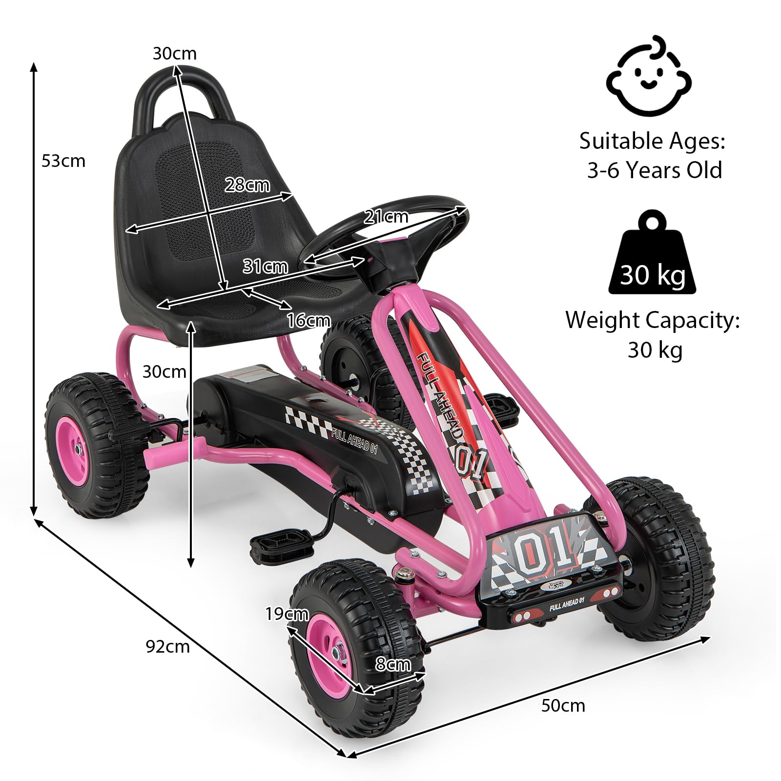 HONEY JOY Pedal Go Kart for Kids, 4 Wheel Pedal Powered Ride On