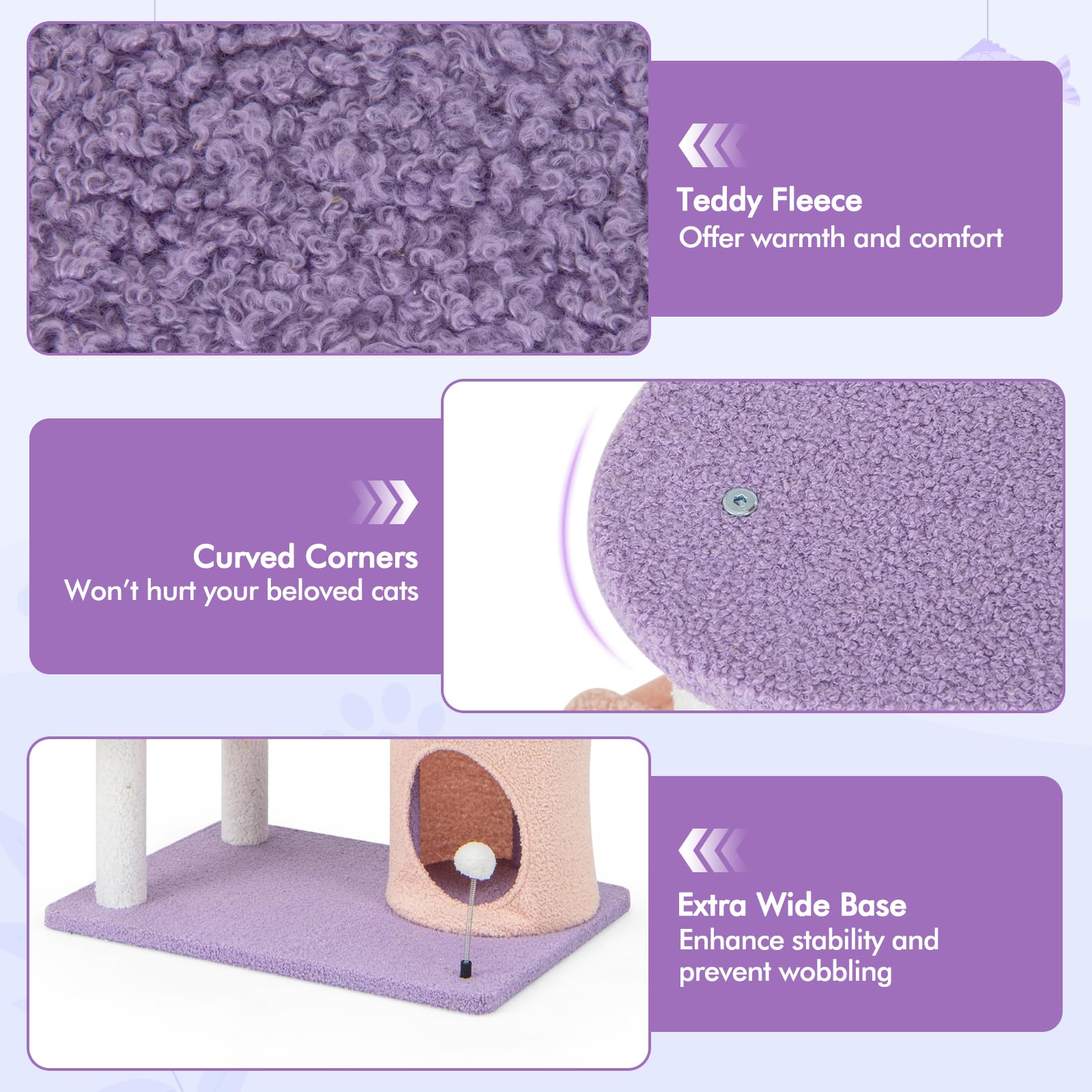 Cute Cat Tree for Indoor Cats, 167cm Multi-Level Tall Cat Tower, Purple