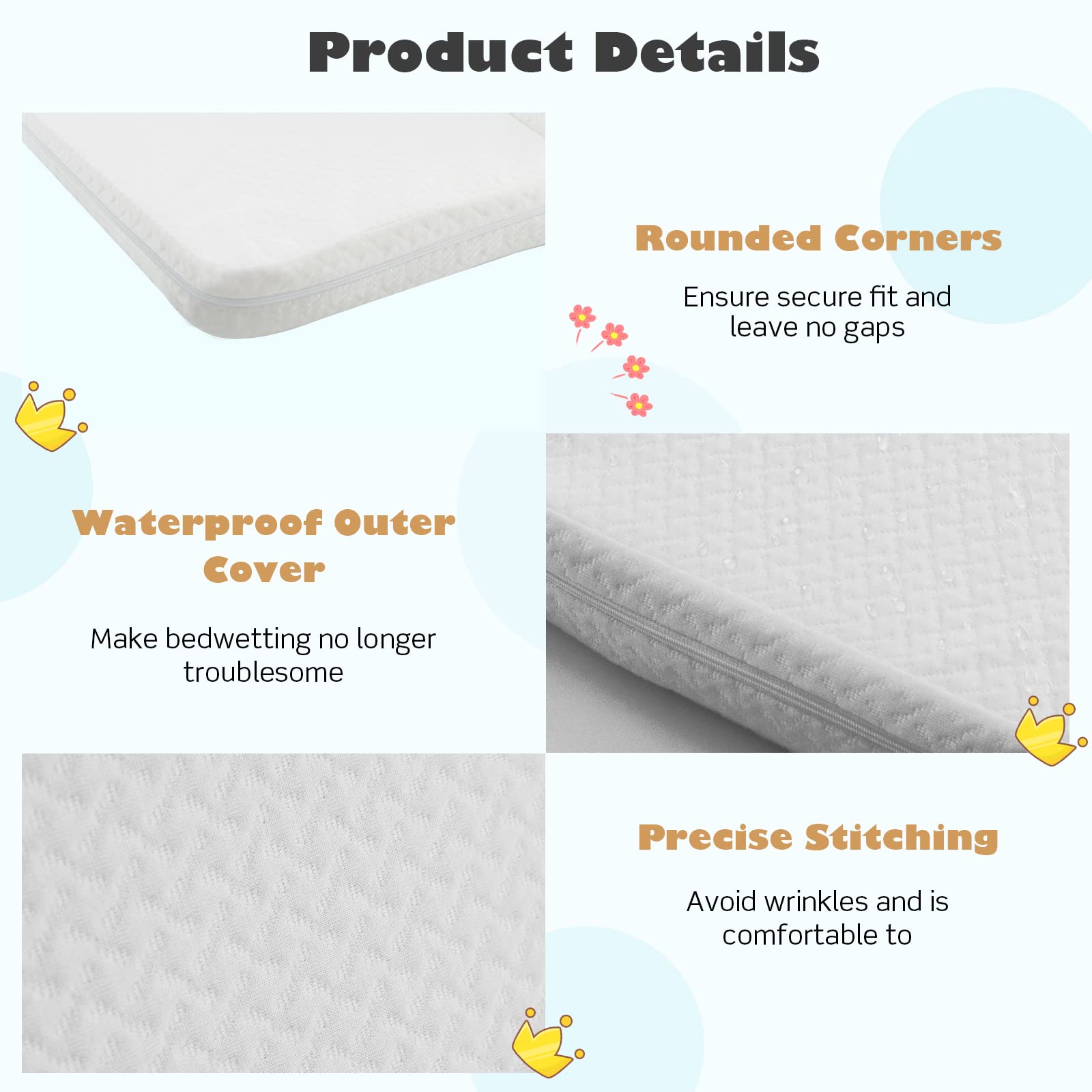 Tri-fold Pack and Play Mattress Pad, Dual Sided Baby Foam Playard Mattresses