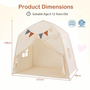 HONEY JOY Large Kids Tent, Indoor Outdoor Dome Tent Playhouse w/Bright Lights, Flags