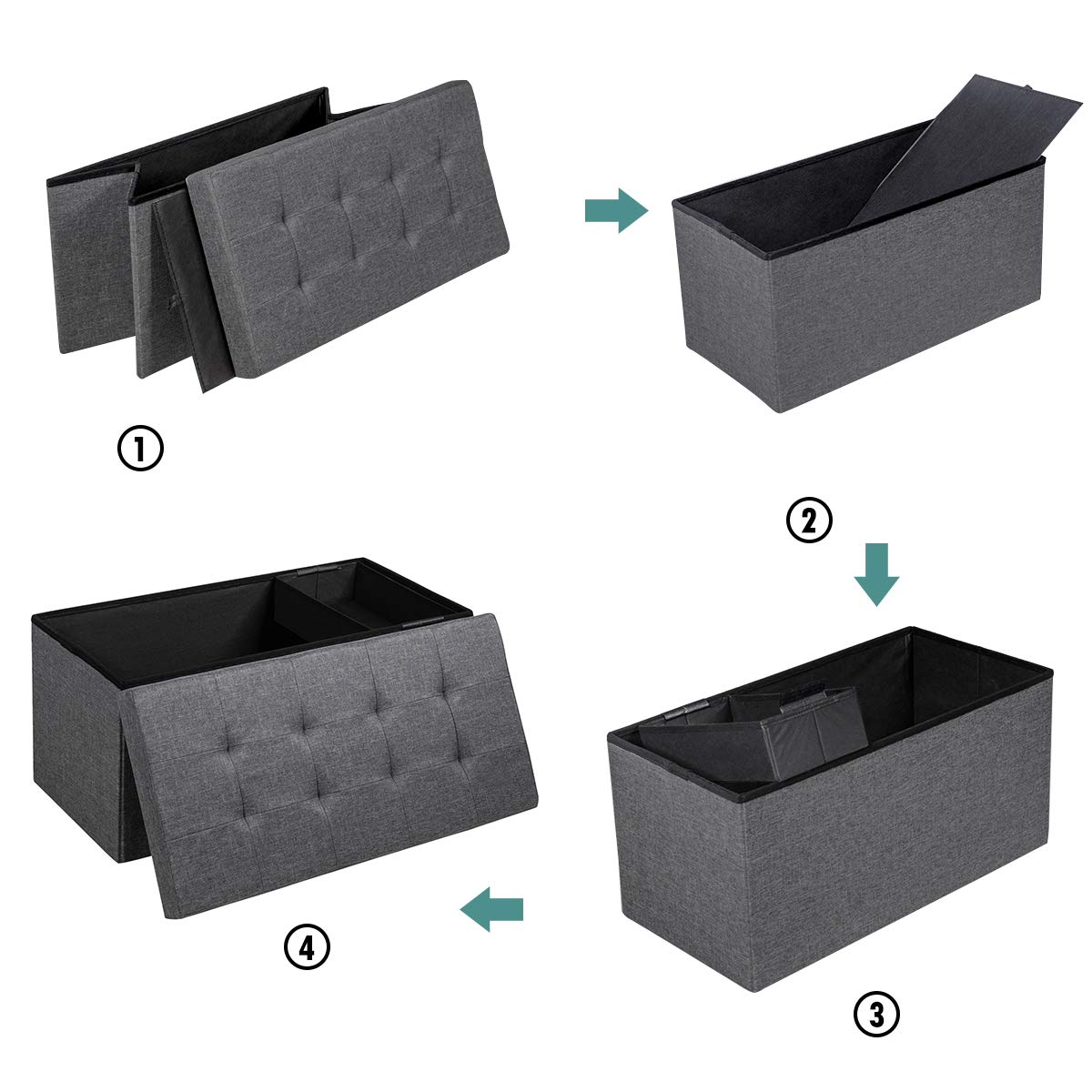 Giantex 80 cm Fabric Foldable Storage Ottoman, Toy Chest with Removable Storage Bin